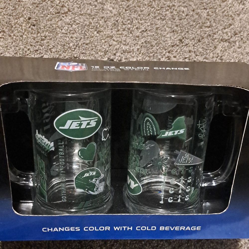 NFL Jets Color Changing Glass Mugs - Set of 2